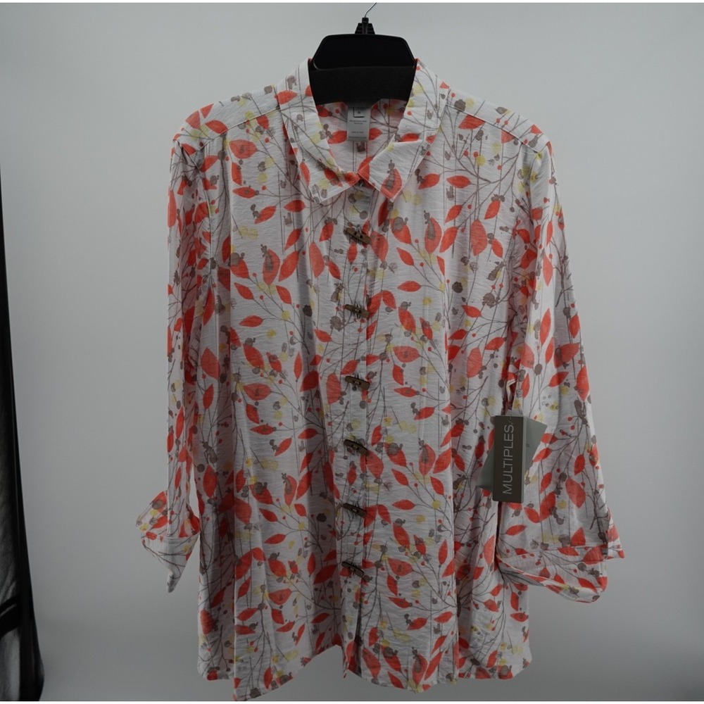 Multiples Island Tropics Women XL Orange Leaf Toggle Button Blouse M25310BM